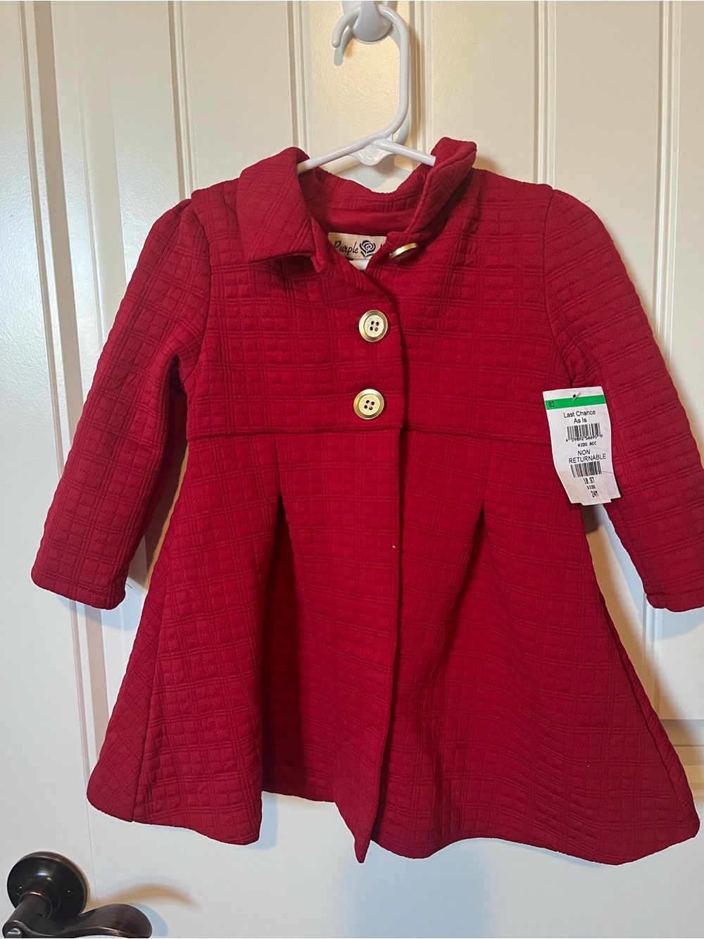 Girls Red Quilted Fit & Flare Pea Coat by Purple Rain